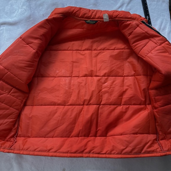 Vintage Weathercaster Jacket Mens Large Red FRAM Autolite Patch Workwear 80s USA - Picture 2 of 8